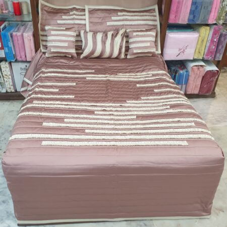 Silk Bedcover Gathering Design with 2 pillow cover & 3 cushion cover